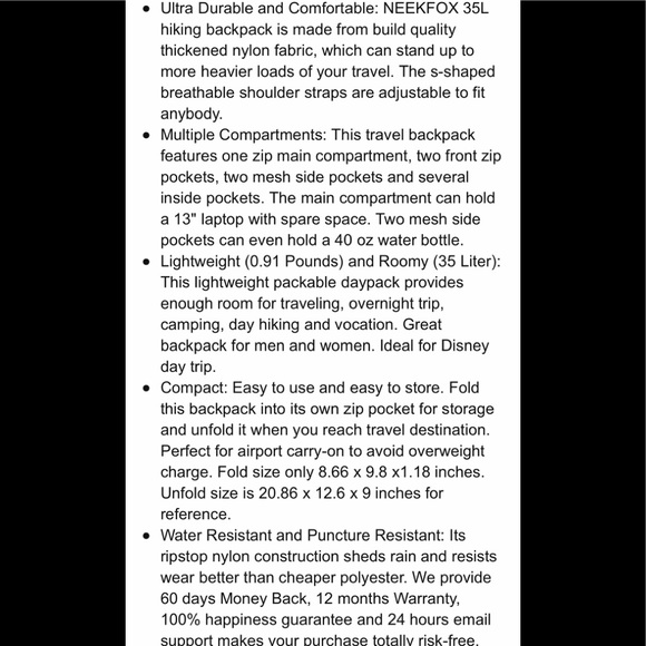 NEEKFOX Lightweight Travel Hiking Backpack - Picture 8 of 8